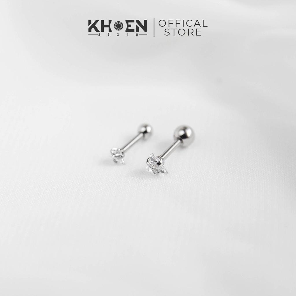Khuyên tai nam nữ Đá vuông, đá tam giác - Thép không gỉ - Khoen store