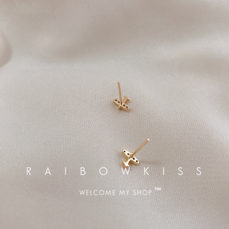 Khuyên Tai Hình Máy Bay Nhỏ Đính Đá Toàn Diện Phong Cách Nhật Hàn Nhật Bản