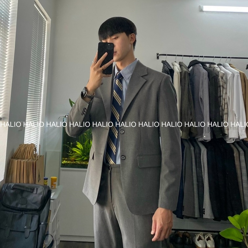 Áo Vest nam xám cổ bẻ ve, 2 khuy,dáng thoải mái, trẻ trung, lịch lãm - HALIOMAN