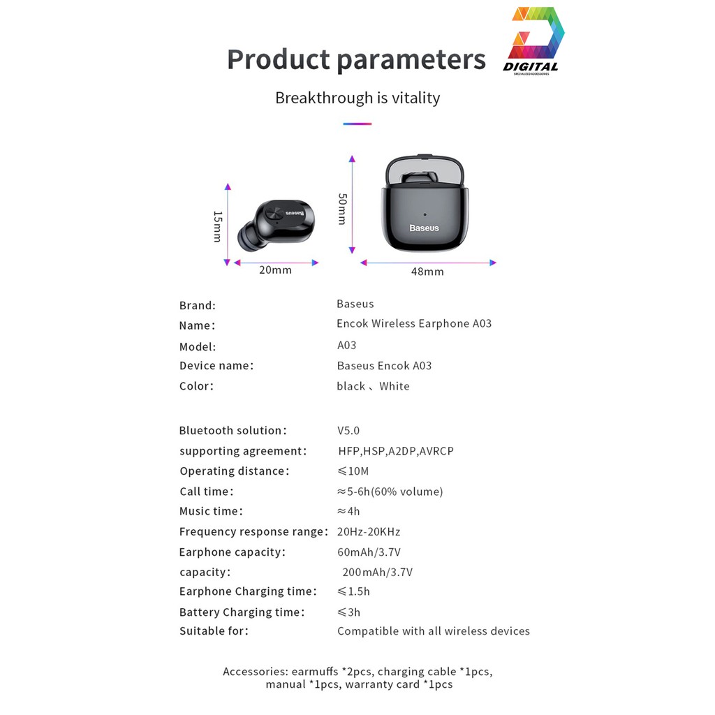 Tai Nghe Bluetooth Baseus Wireless A03 Chính Hãng