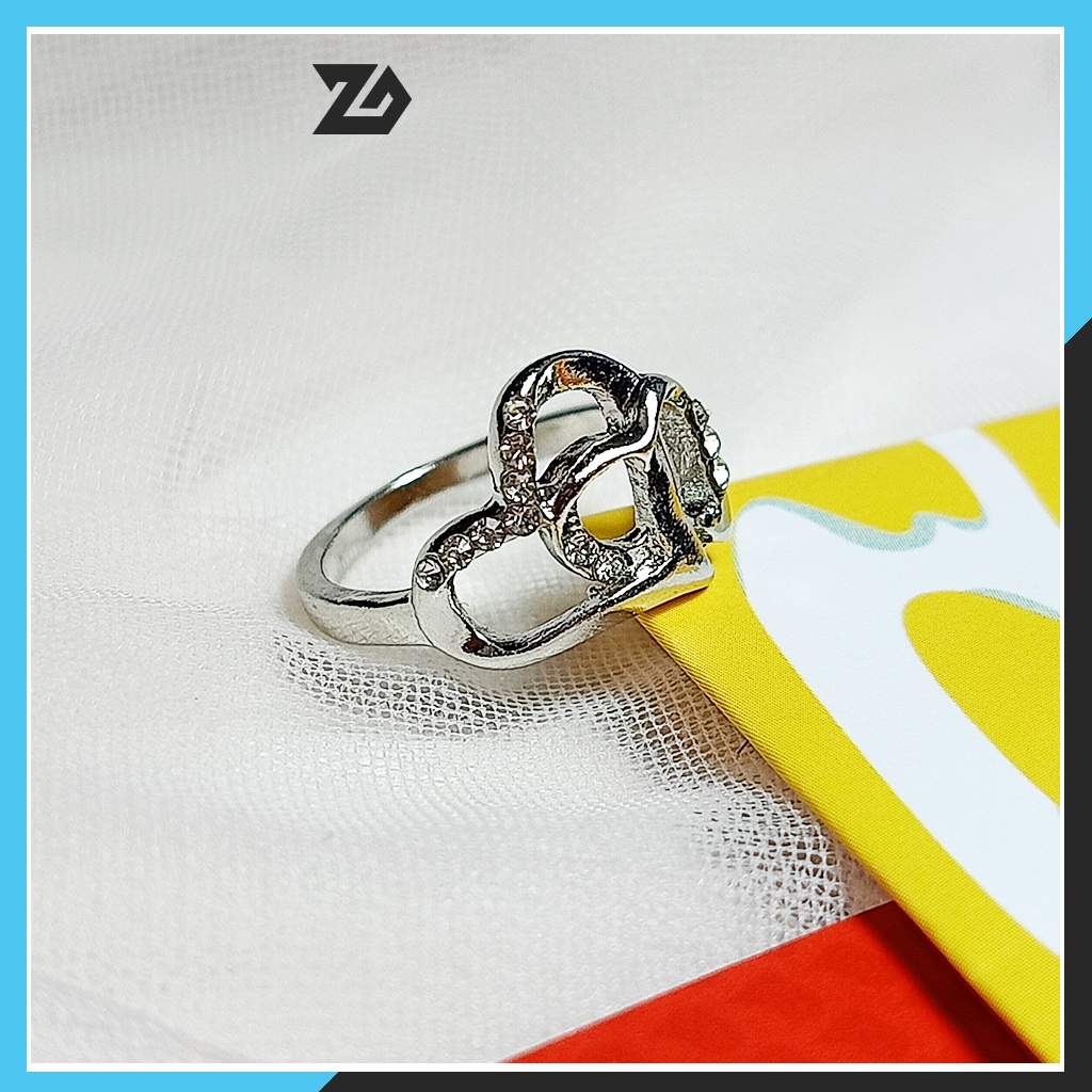 Nhẫn nữ titan đính đá zircon hình trái tim đôi không gỉ dễ thương thanh lịch, nhẫn cặp GJ002- Genz Jewels