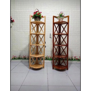 Kệ góc tường Lớn gỗ cao su- kệ trang trí 5 tầng- ViNa Furniture