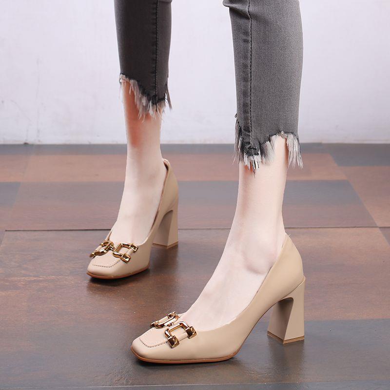 Giày Cao Gót Mũi Vuông Phong Cách retro Anh Quốc Mới Cho Nữ