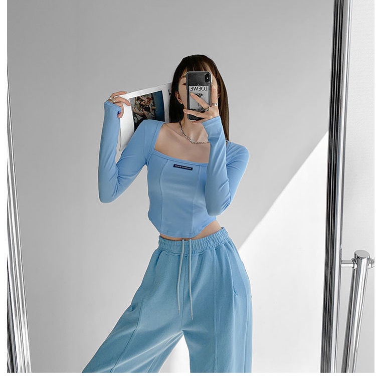 Áo Thun Lửng Tay Dài Thiết Kế Hình Xương Cá Phong Cách Mỹ Quyến Rũ Dành Cho Nữ