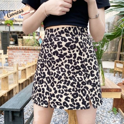 Chân váy chữ A Goness dáng ngắn lưng cao họa tiết da báo phong cách retro | BigBuy360 - bigbuy360.vn