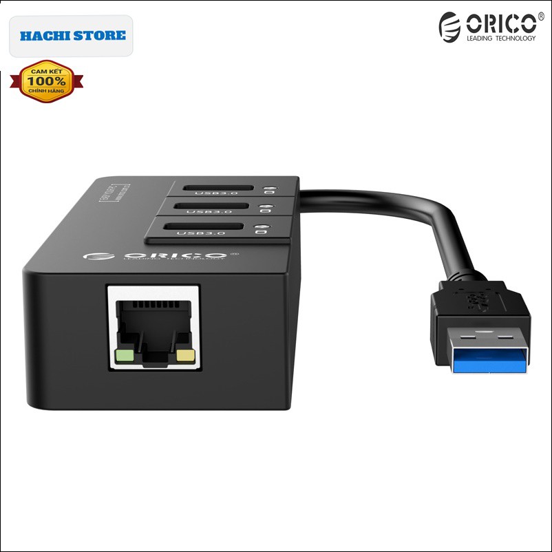 Bộ chia USB 3.0 3 Cổng tích hợp cổng LAN GIGA Orico HR01-U3 - Hàng Chính Hãng