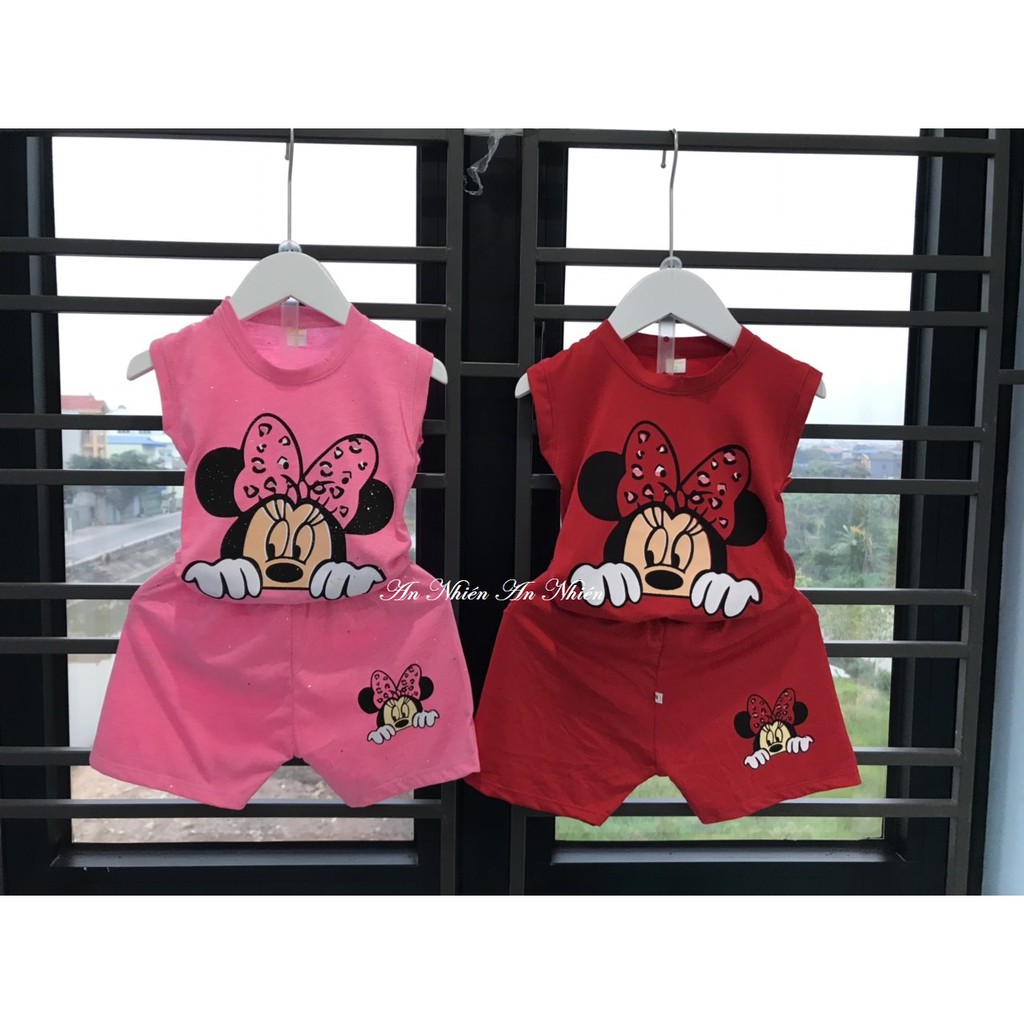Bộ quần áo cotton 4 chiều họa tiết micky cho bé gái từ 8-18kg