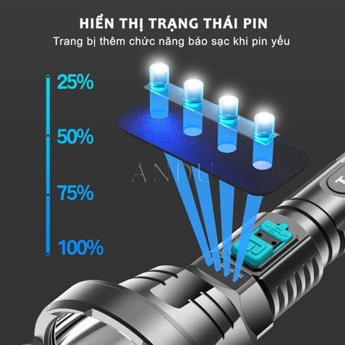 Đèn Pin Siêu Sáng Cầm Tay 3 Chế Độ Chiếu Xa 500M , Pin Trâu , Chống Nước