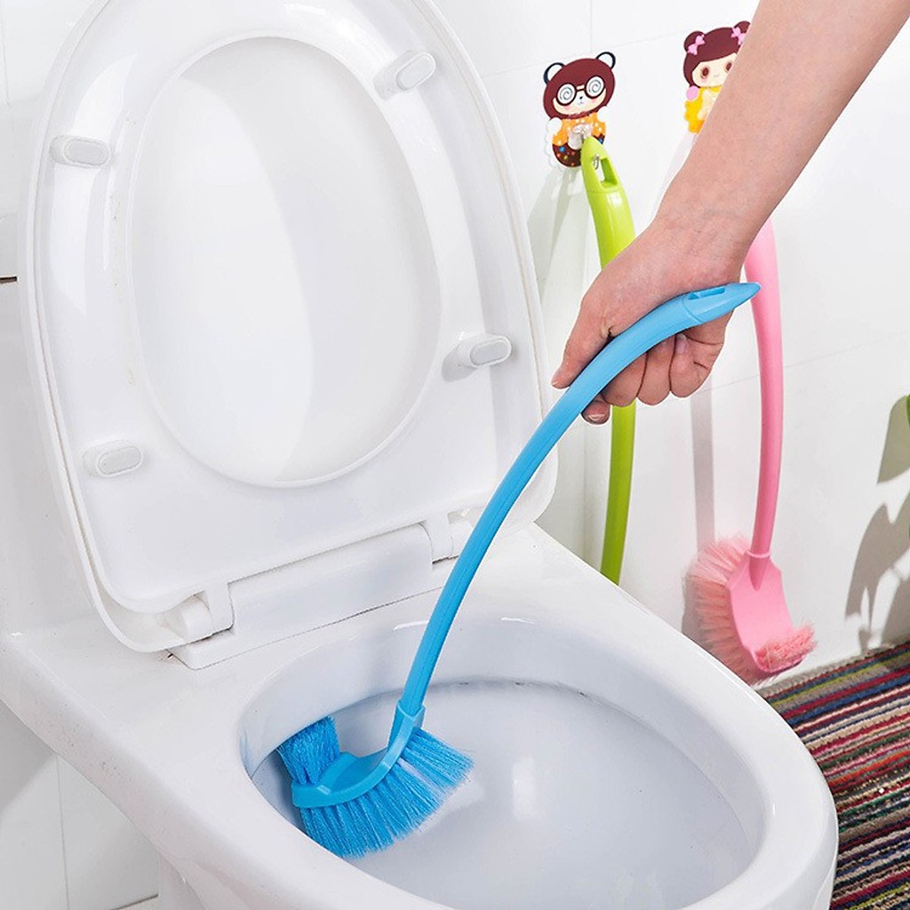 Cọ bồn cầu toilet 2 đầu chà vệ sinh nhà tắm cán dài ( Tặng 1 móc treo chổi )