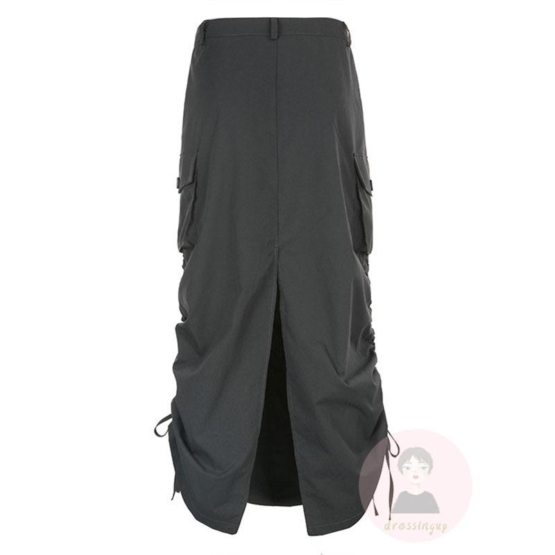 Chân Váy Dài Dáng Rộng Màu Sắc Đơn Giản Phối Dây Rút Tùy Chỉnh Thời Trang Cho Nữ