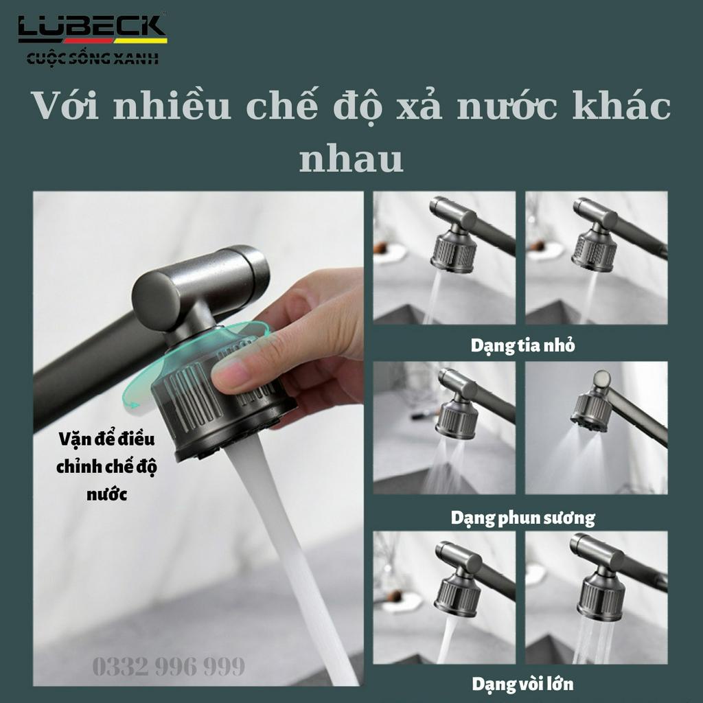 Vòi rửa mặt VN 238 vòi chậu bàn đá Lavabo ,2 chế độ xoay 360 độ , chất liệu inox 304 phủ nano nhám cao cấp - Lubeck