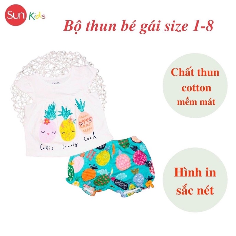 Đồ bộ thun bé gái, đồ bộ trẻ em chất cotton, có nhiều màu, size 1-8 tuổi - SUNKIDS1