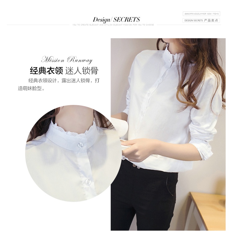 Áo sơ mi nữ công sở, áo sơ mi trắng cổ trụ pha ren cực xinh SM75
