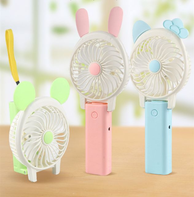 Quạt cầm tay và gấp tai thỏ ( kèm pin và dây xạc)