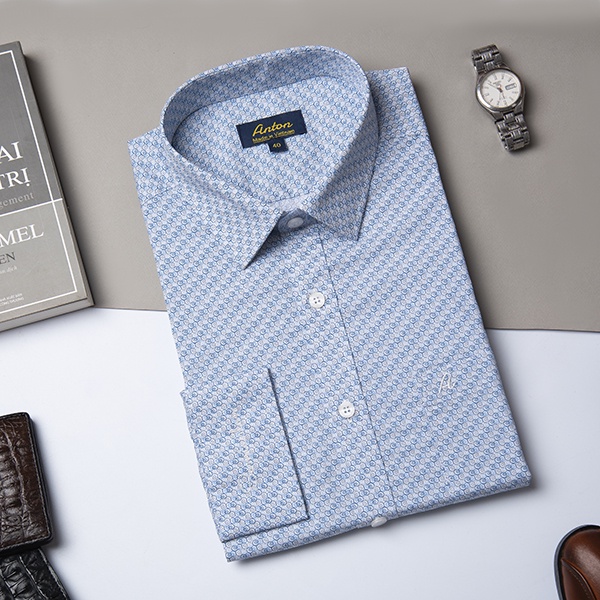 Áo Sơ Mi Nam Công Sở Trung Niên Thương Hiệu Anton Họa Tiết Hoa Văn Dài Tay Vải Cotton – XAC146