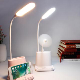 USB Output Port LED Desk Lamp Switch Light Dimming Rechargeable Brush Pot Base Reading Table Lamps