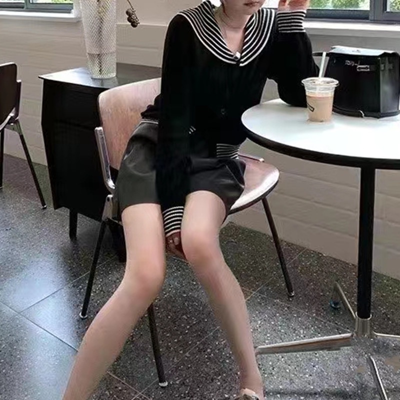 SUXI Áo Sweater Dệt Kim Tay Dài Cổ Chữ V Kẻ Sọc Màu Sắc Tương Phản Thời Trang Mùa Thu Cho Nữ