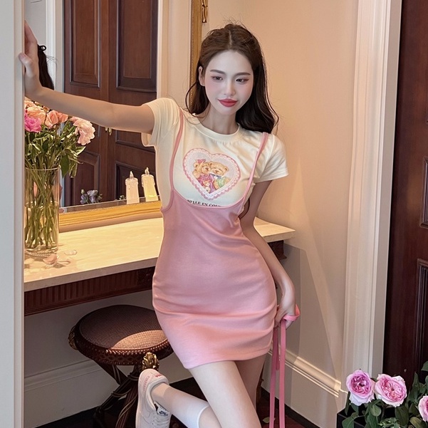 QKOOLE Áo thun/ Đầm  phong cách Hàn Quốc thời trang gợi cảm cho nữ