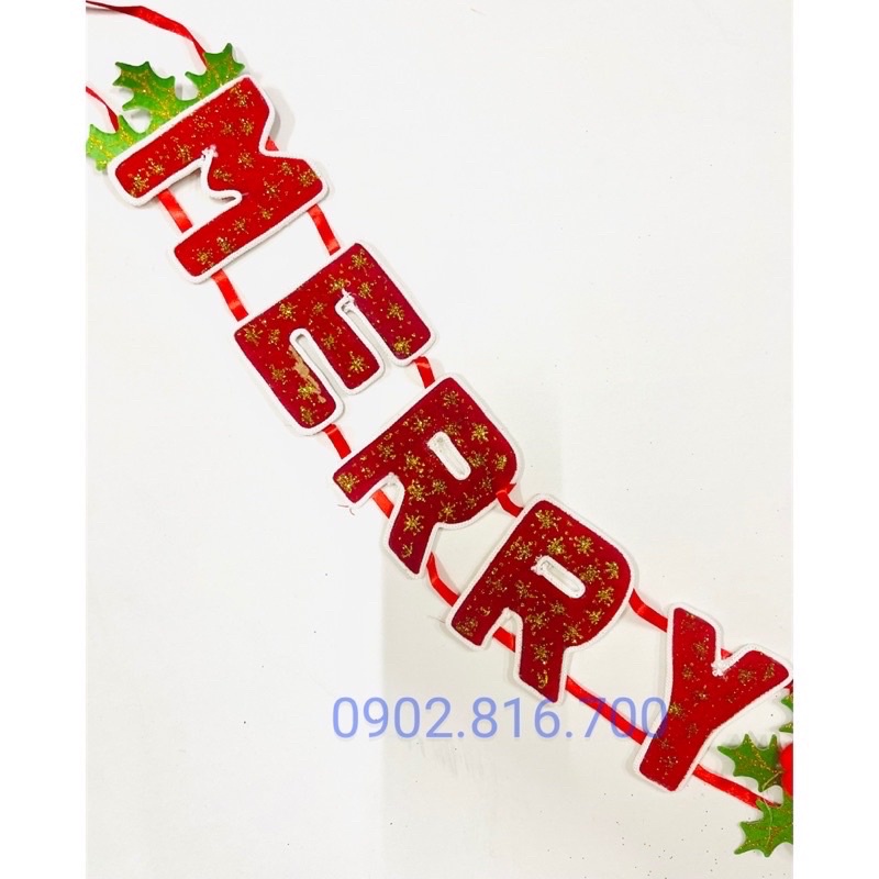 Dây treo chữ Merry Chrisrmas nhung 1m5 - 2m3 - 2m8 phụ kiện trang trí cây thokng noel giáng sinh