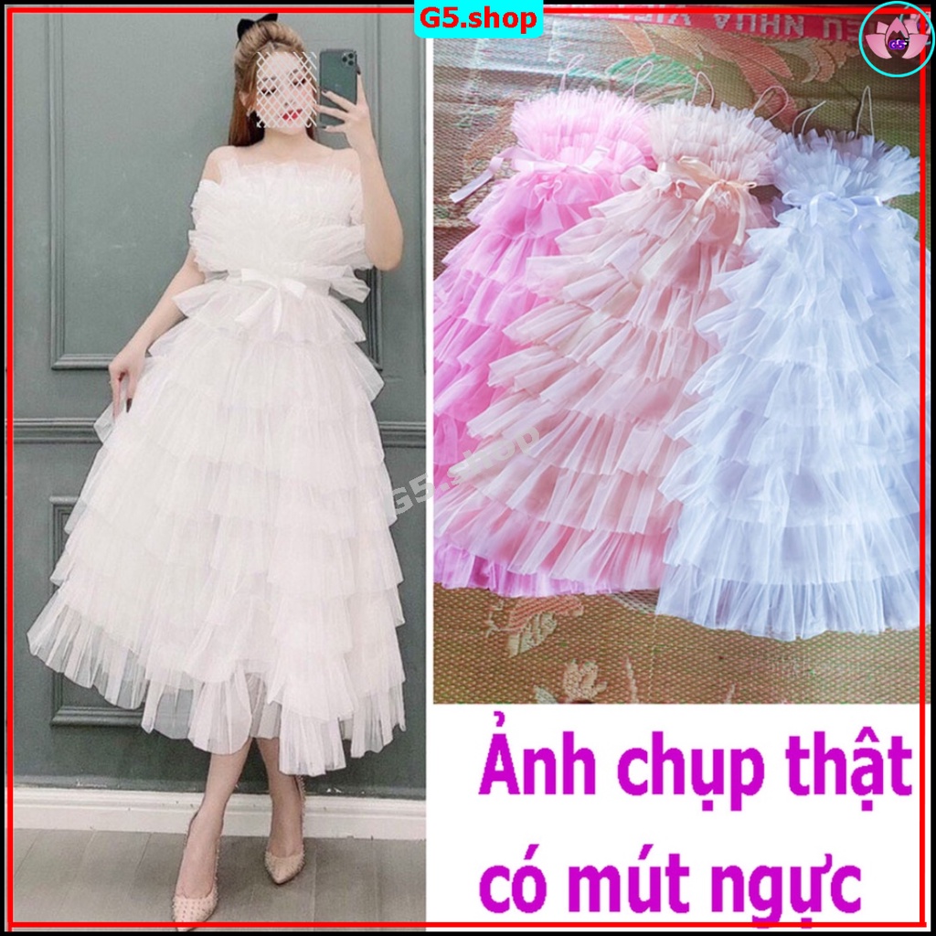 [Mã G5SHOP30 giảm 30K đơn 47K]Váy Maxi Tầng Lưới tiểu thư voan tơ 2 dây Có Mút Ngực - đầm Nữ trễ vai công chúa phong các