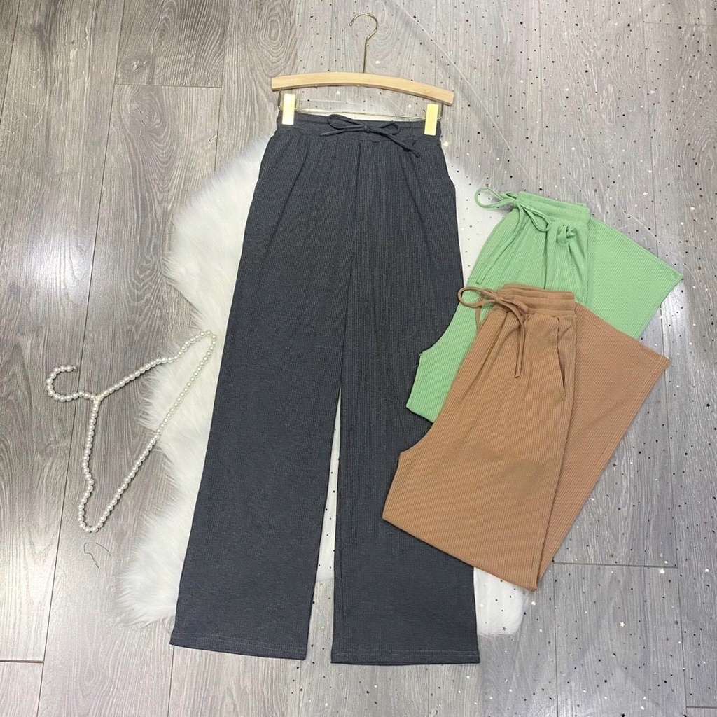 Quần ống rộng nữ ❤️ QUẦN THUN GÂN TĂM ỐNG SUÔNG form rộng tôn dáng nhiều màu Molly Fashion