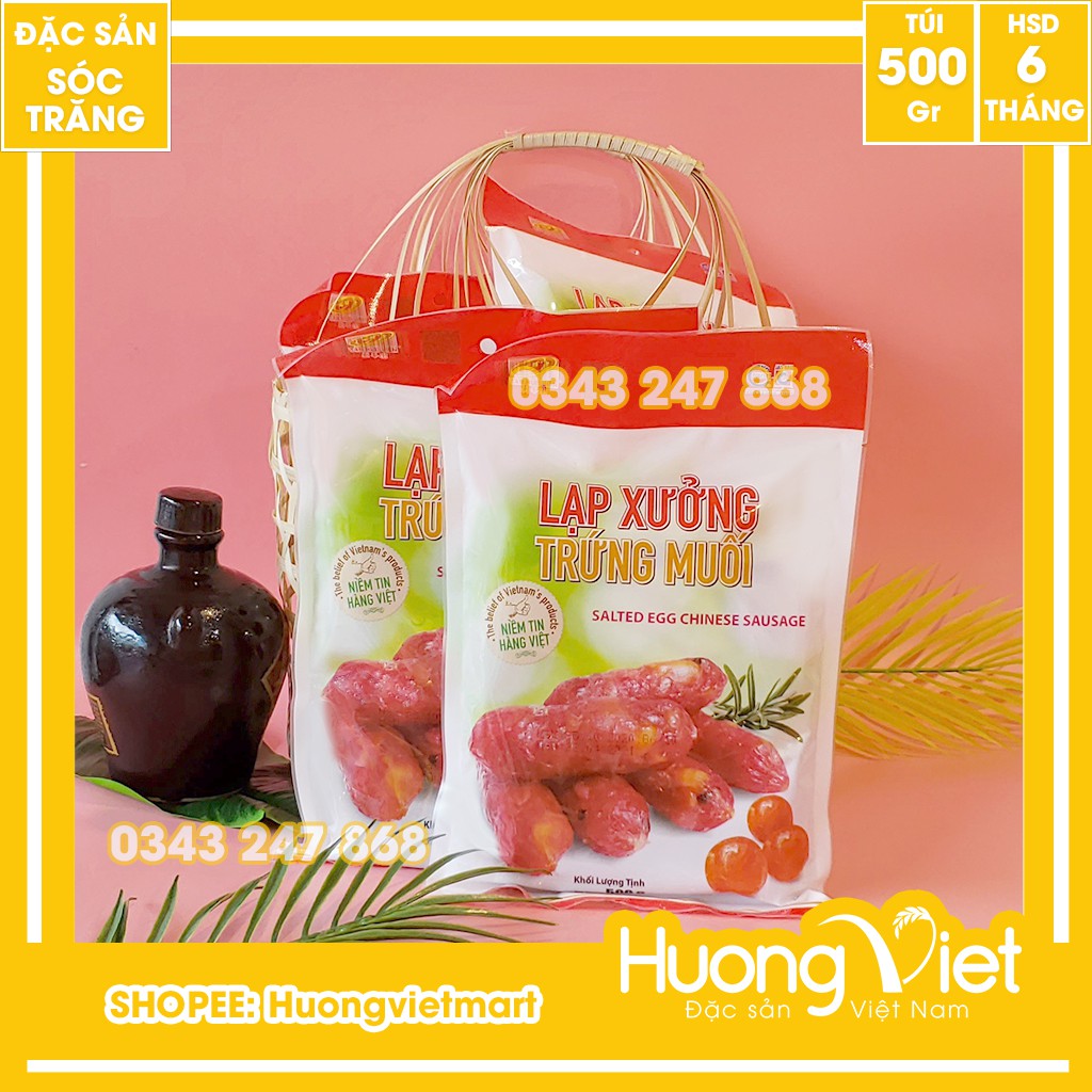 Lạp xưởng trứng muối Tân Huê Viên, lạp xưởng Sóc Trăng Mai Quế Lộ gia truyền đậm đà vị cay nhẹ túi 500g | BigBuy360 - bigbuy360.vn