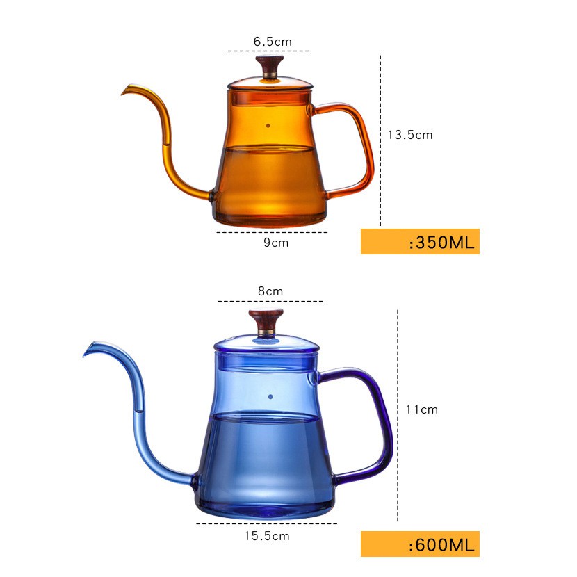 Ấm cổ ngỗng thuỷ tinh V60 pha cà phê cafe pour over drip ấm rót vòi thiên nga