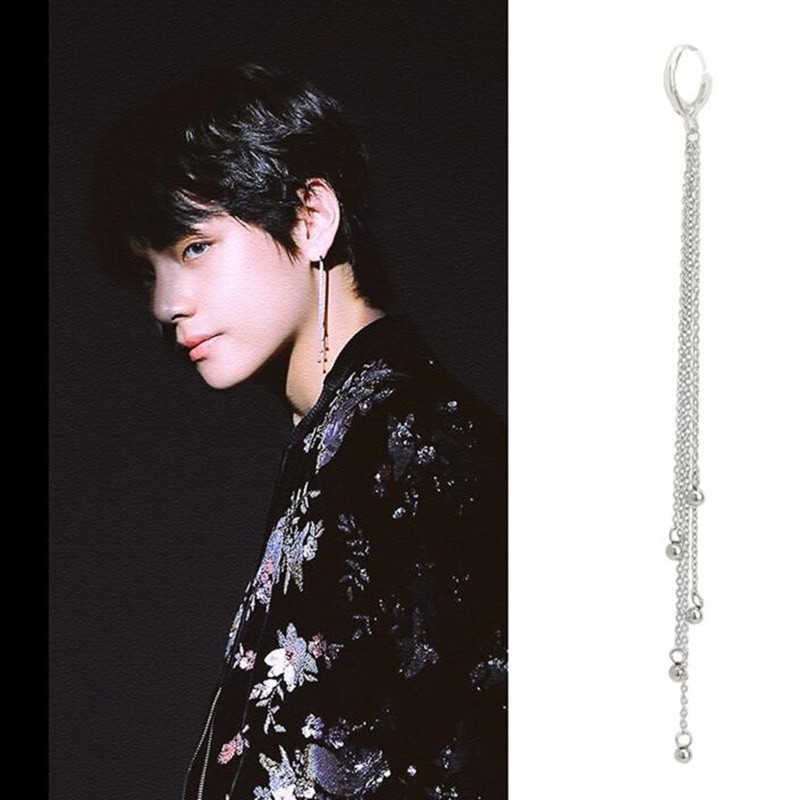 Bông tai idol chùm tua dài đính hạt tròn V BTS