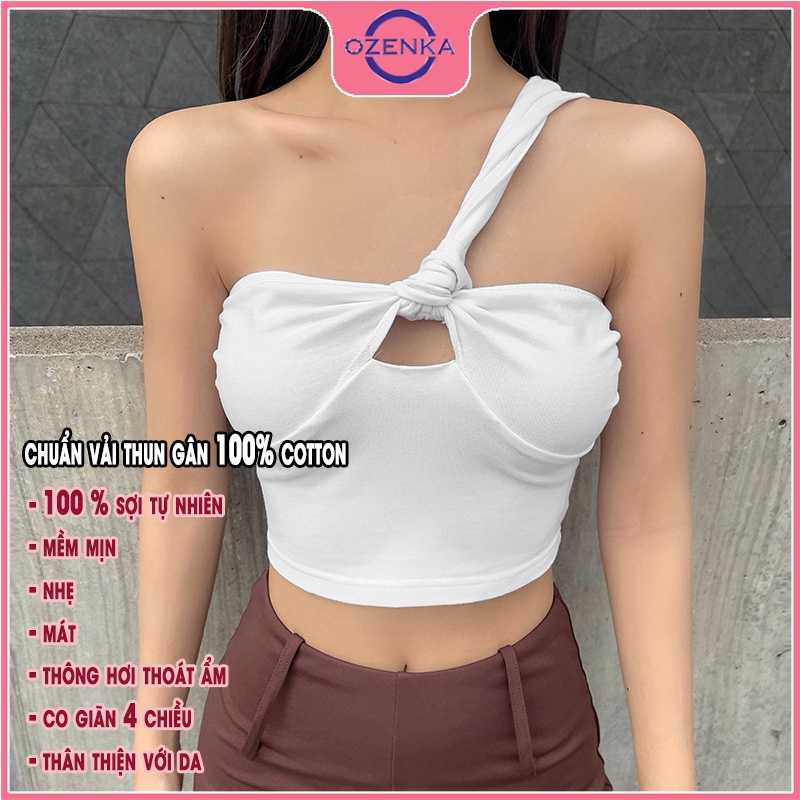 Áo sát nách croptop nữ dây lệch OZENKA , áo dây quây ngực gợi cảm chất thun gân cotton siêu mát màu đen trắng dưới 50kg