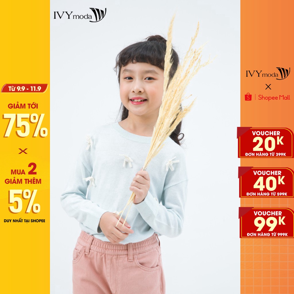 Áo len dài tay cổ tròn bé gái IVY moda MS 58G0296