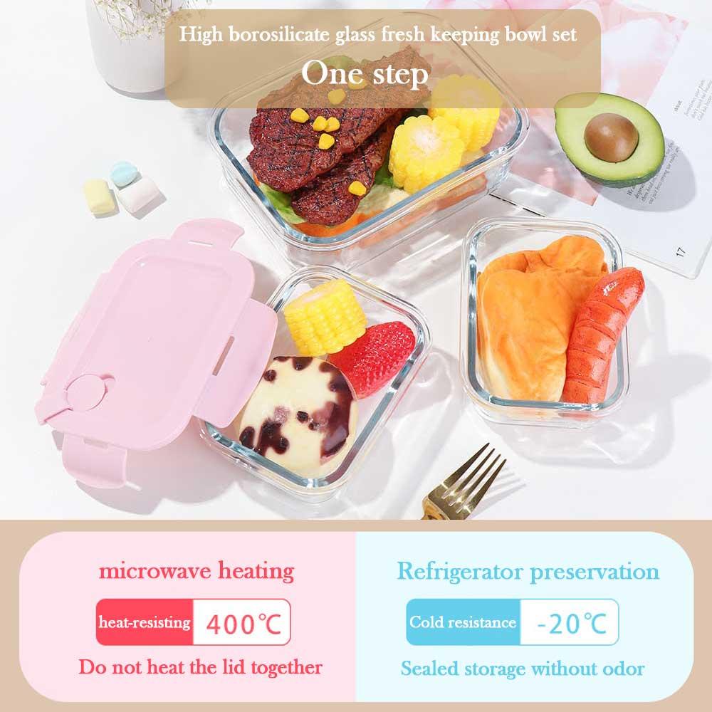 BTLIMER Hộp Đựng Thức Ăn Bằng Kính 3 Màu 410 / 700 / 1040ml