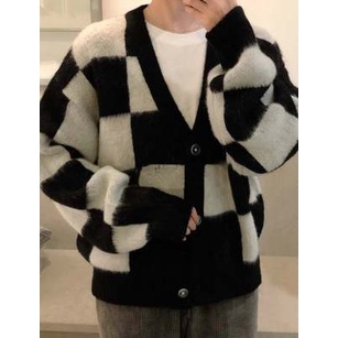 Áo khoác cardigan len kẻ ô Candykeen cheap moment Blackpink đen trắng