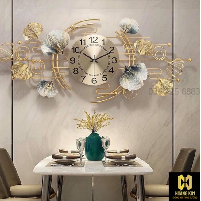 Đồng hồ treo tường Đồng hồ trang trí Decor lá Gingco cách điệu size 93x48cm