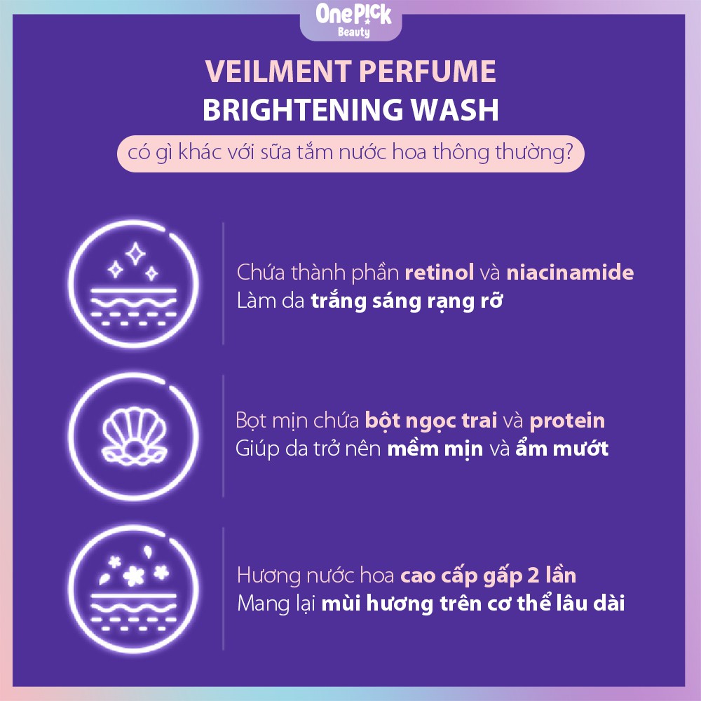Sữa tắm nước hoa ON: THE BODY VEILMENT PERFUME làm sáng da, giúp da ẩm mịn và căng mướt với mùi hương nước hoa dài lâu