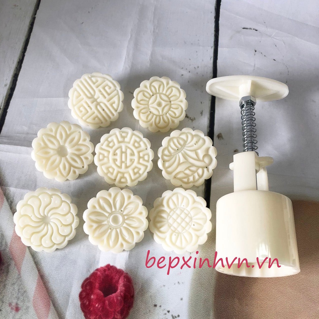 Khuôn bánh trung thu lò xo 50g 8 mặt tròn