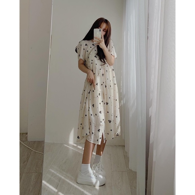 Đầm babydoll voan hoa hồng đen 888