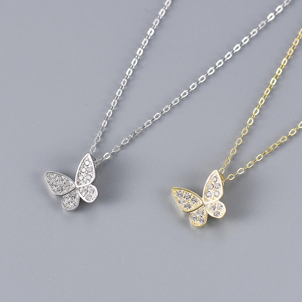 Vòng cổ Mạ Vàng 18k Mặt Hình Bướm Đính Đá Zircon Thời Trang Cho Nữ