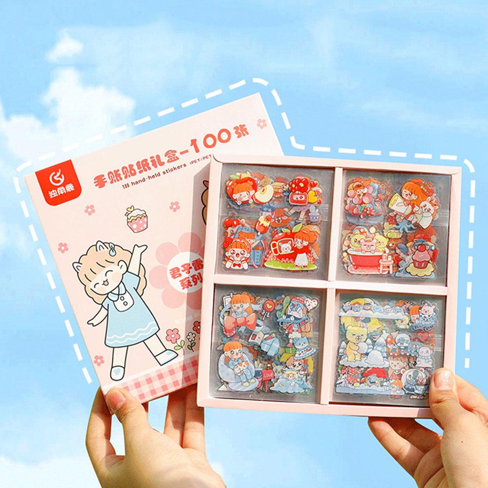 Set 100 Tờ Nhãn Dán PET Dễ Thương Dùng Trang Trí Sổ Tay DIY