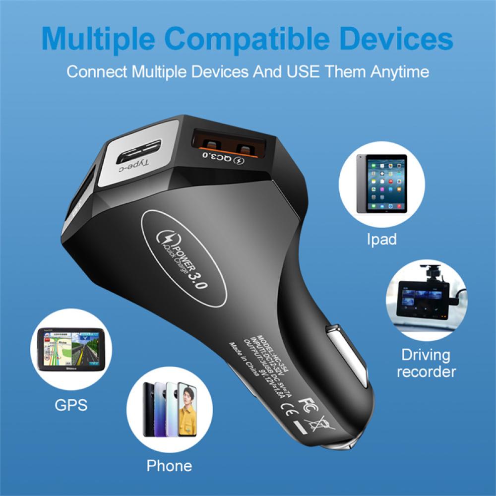 Cốc Sạc Nhanh 3 Cổng QC3.0 3.5A I5P5 Cho Xe Hơi