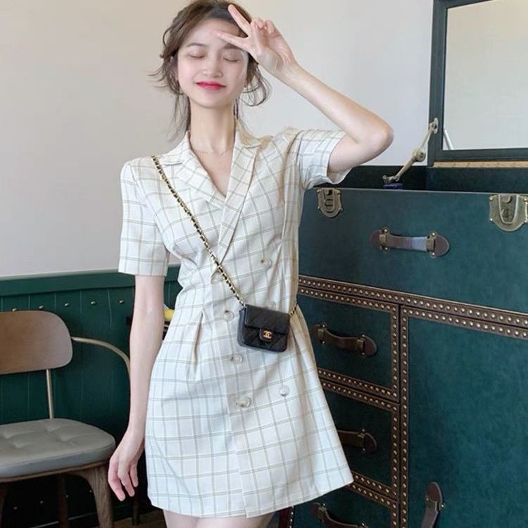 Đầm Thời Trang Hàn Quốc Chính Hãng S-XL 👗👗Đầm Nữ Dáng Ôm Họa Tiết Caro Phong Cách Hàn Quốc Thời Trang