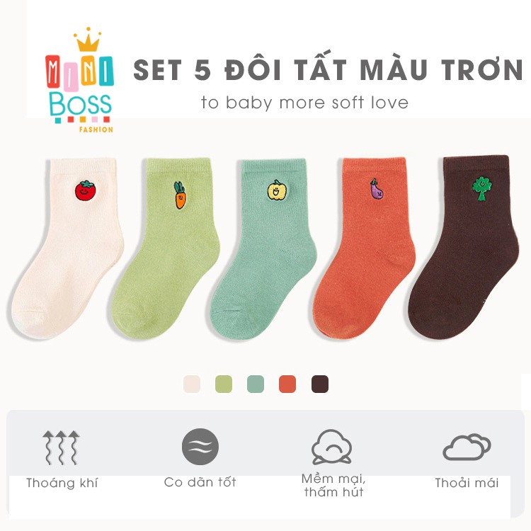 Set 5 đôi tất cao cổ cho bé trai bé gái 1-7 tuổi màu trơn