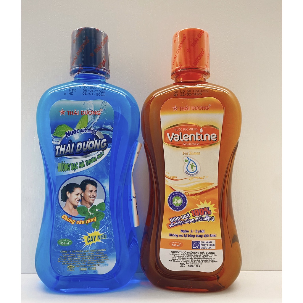 Bộ đôi Nước súc miệng Bạc Hà 500ml &amp; Nước súc miệng Valentine 500ml - Sao Thái Dương