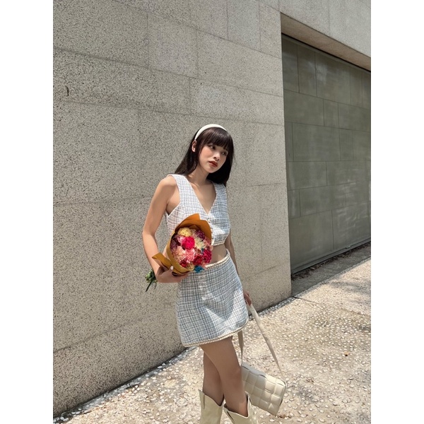 LEMONCHICVN - Set tweet ngắn tay đính nút - SET09