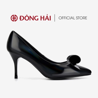 Giày cao gót mũi nhọn da bóng đính nơ Đông Hải - cao 8cm - G81H1
