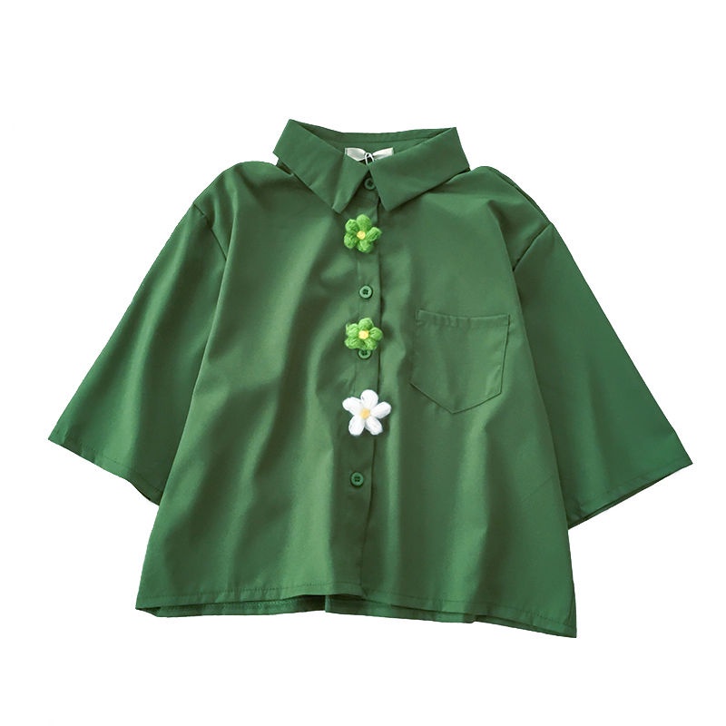 Hong Kong Style Short Sleeve Collar Shirt 2020 Women's Fashion