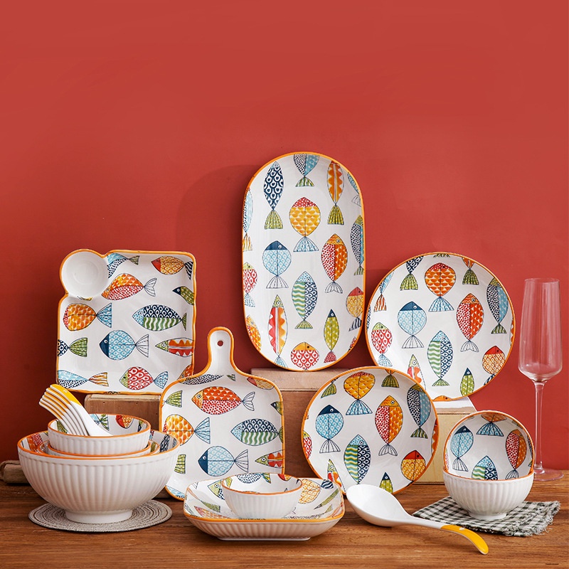 Bộ Set Chén Dĩa Bát Đĩa Gốm Sứ Decor Cao Cấp Hình Con Cá Đáng Yêu