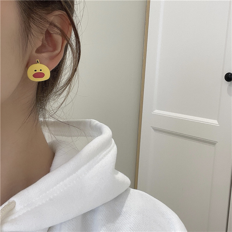 Little Yellow Duck Earrings Cartoon Cotton Dog Earrings Cute Clip Earrings Female