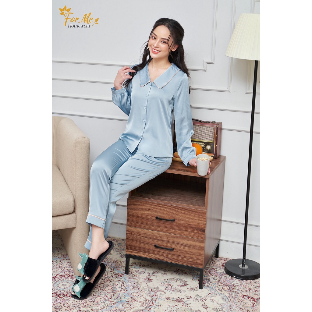 Bộ đồ ngủ, mặc nhà chất Lụa Giấy Luxury áo dài Bộ Trơn Cổ Sen 04 ,forme pijama