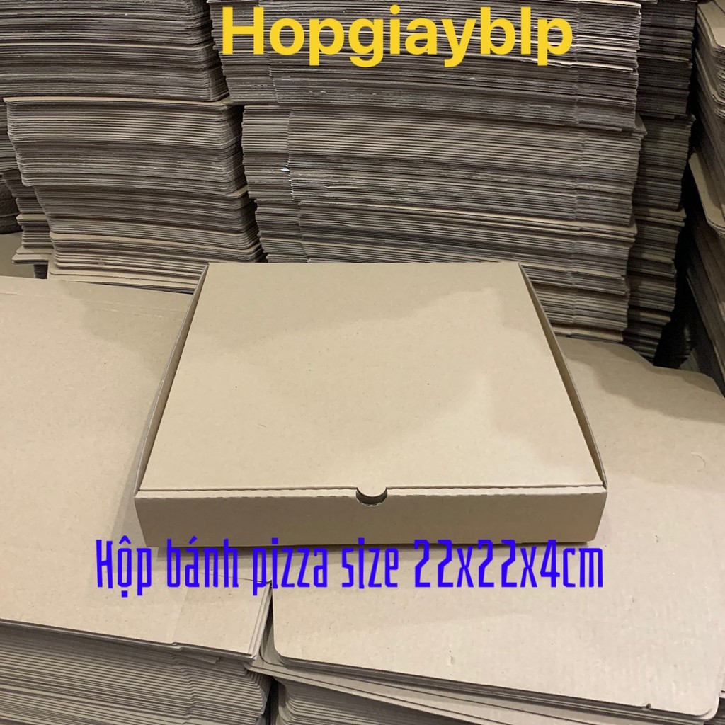 Hộp carton đựng bánh pizza size 22x22x4cm màu nâu bộ 20 hộp