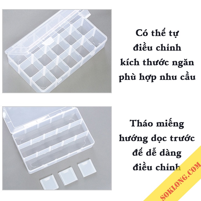 Hộp đựng washi tape, phụ kiện 15 ngăn có thể tháo lắp chống nước C07